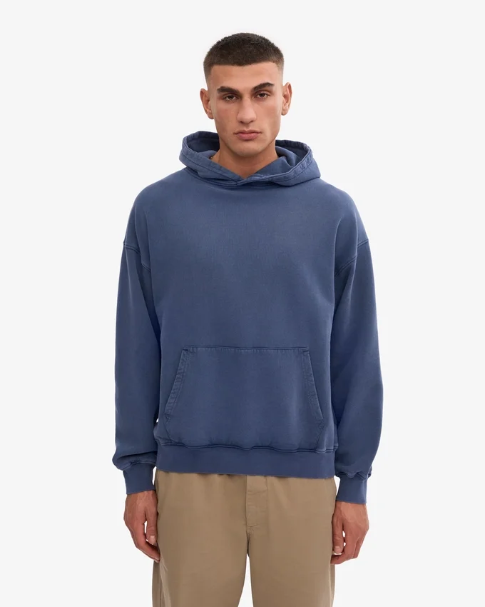 Übergrößen-Kapuzenpullover aus Bio-Merinowolle – Neptunblau