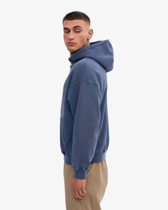 Übergrößen-Kapuzenpullover aus Bio-Merinowolle – Neptunblau