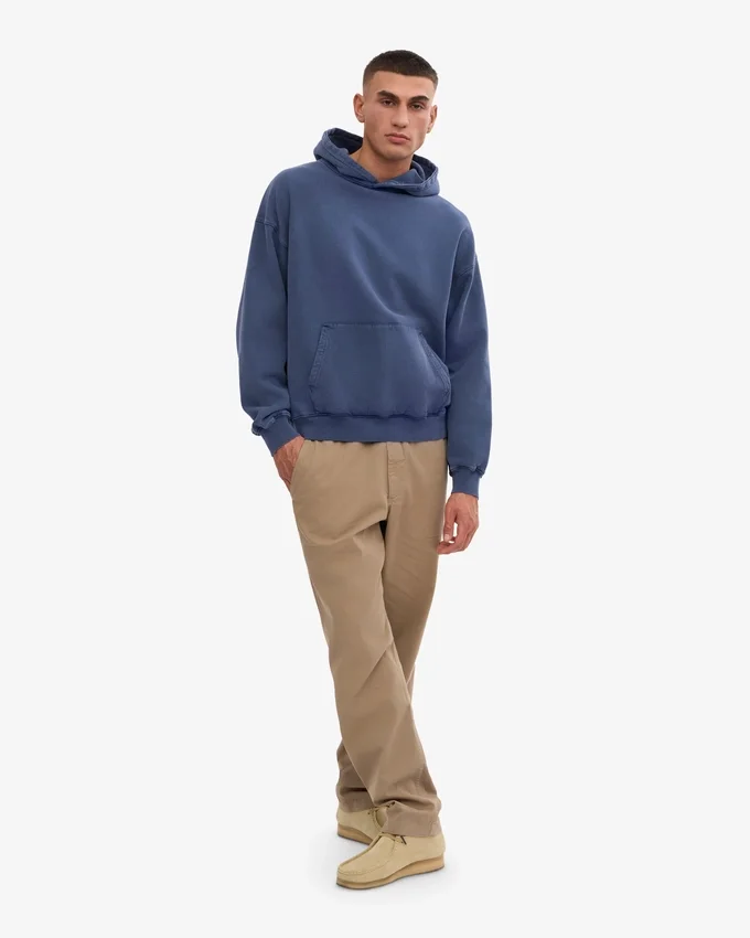 Übergrößen-Kapuzenpullover aus Bio-Merinowolle – Neptunblau