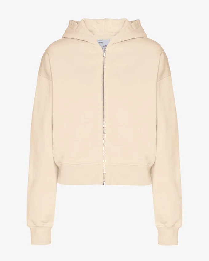 Bio-Crop-Kapuzenjacke mit Reißverschluss – Elfenbeinweiß
