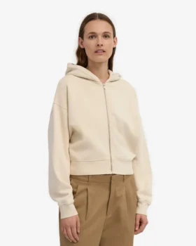 Bio-Crop-Kapuzenjacke mit Reißverschluss – Elfenbeinweiß