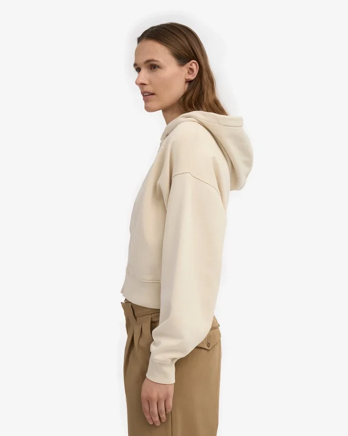 Bio-Crop-Kapuzenjacke mit Reißverschluss – Elfenbeinweiß
