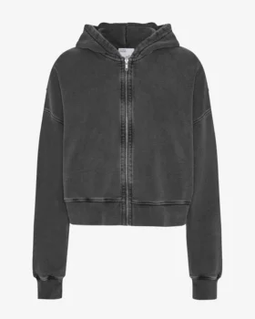 Bio-Crop-Kapuzenjacke mit Reißverschluss – Faded Black