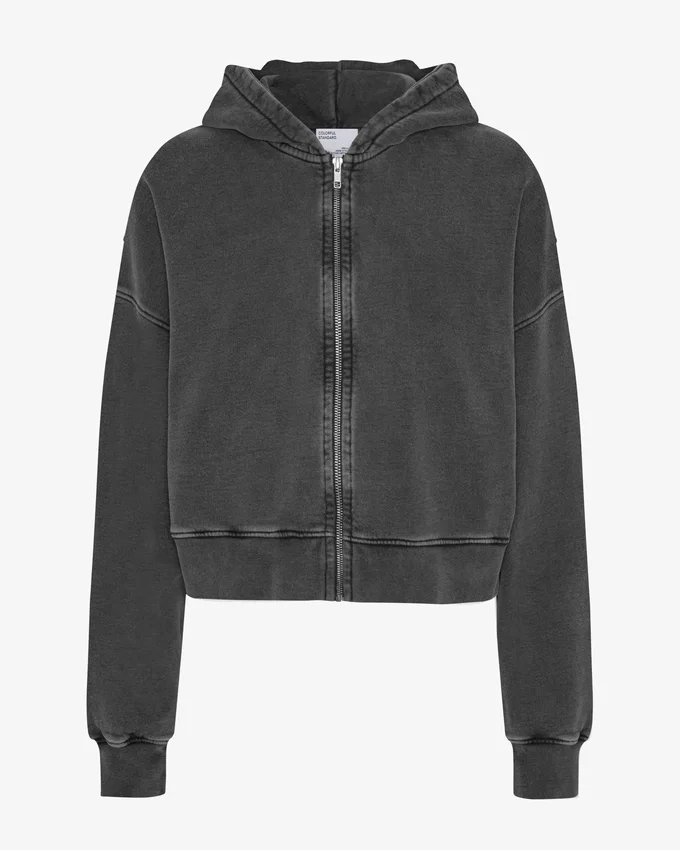 Bio-Crop-Kapuzenjacke mit Reißverschluss – Faded Black