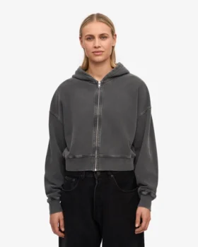 Bio-Crop-Kapuzenjacke mit Reißverschluss – Faded Black