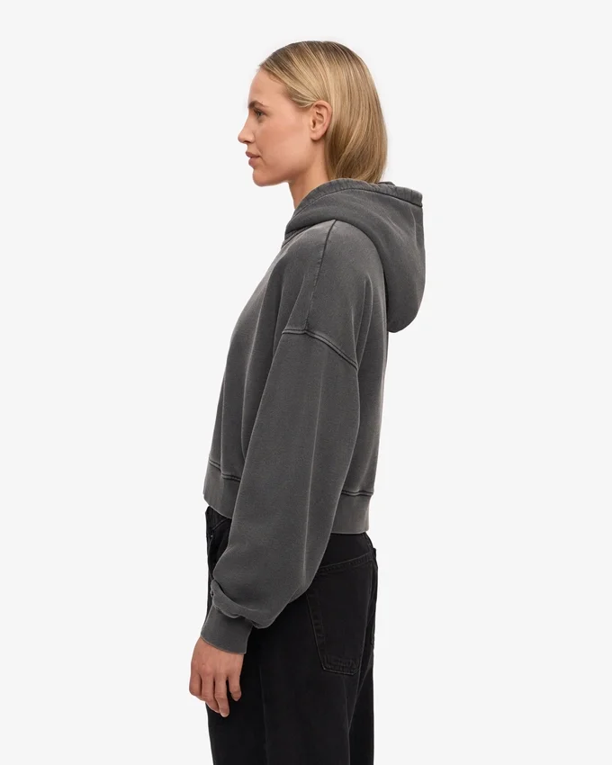 Bio-Crop-Kapuzenjacke mit Reißverschluss – Faded Black