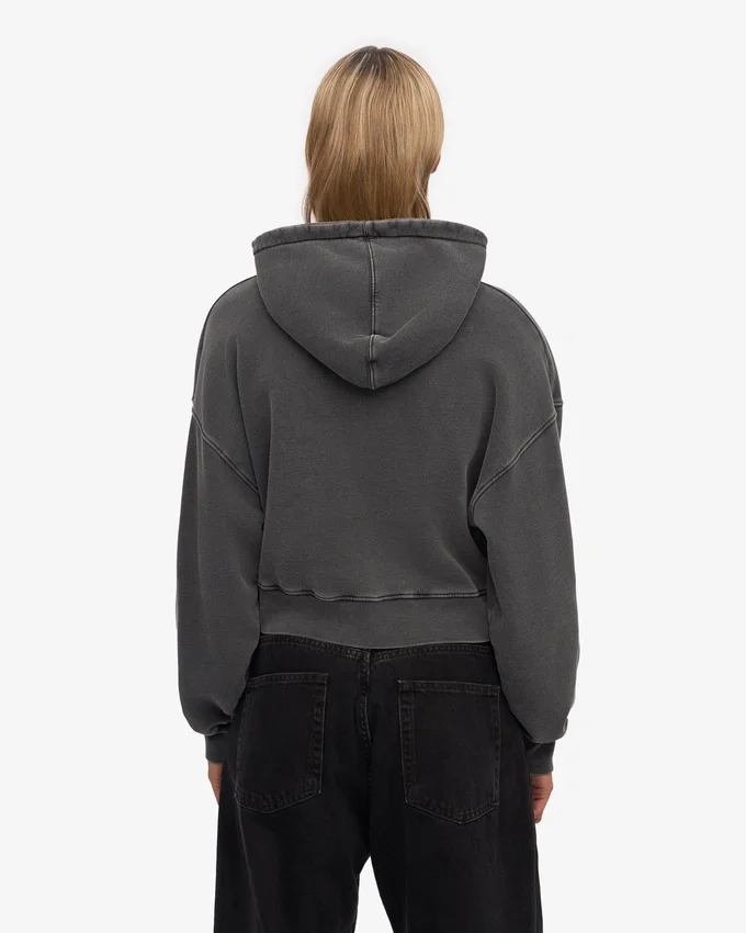Bio-Crop-Kapuzenjacke mit Reißverschluss – Faded Black