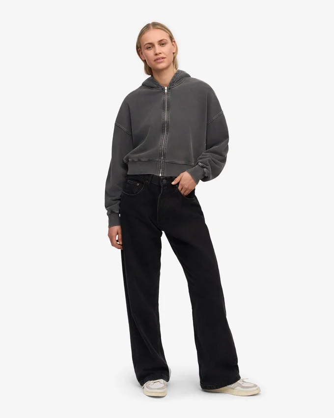 Bio-Crop-Kapuzenjacke mit Reißverschluss – Faded Black
