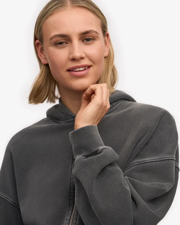 Bio-Crop-Kapuzenjacke mit Reißverschluss – Faded Black