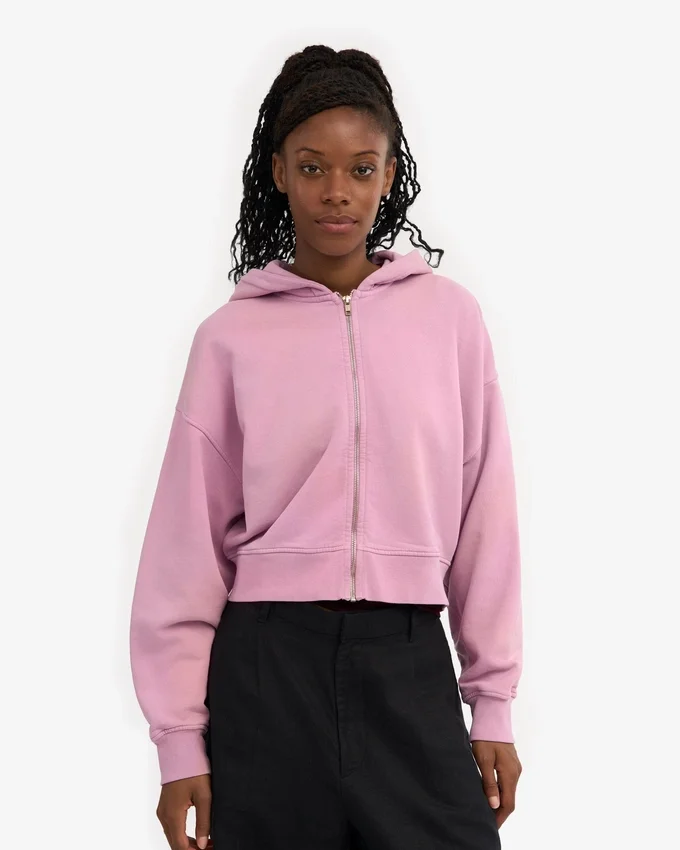 Bio-Crop-Kapuzenjacke mit Reißverschluss – Kirschblüte