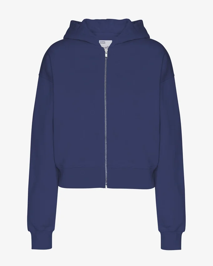 Bio-Crop-Kapuzenjacke mit Reißverschluss – Marineblau
