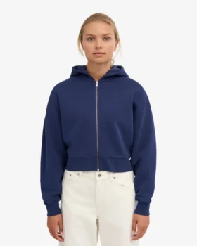 Bio-Crop-Kapuzenjacke mit Reißverschluss – Marineblau