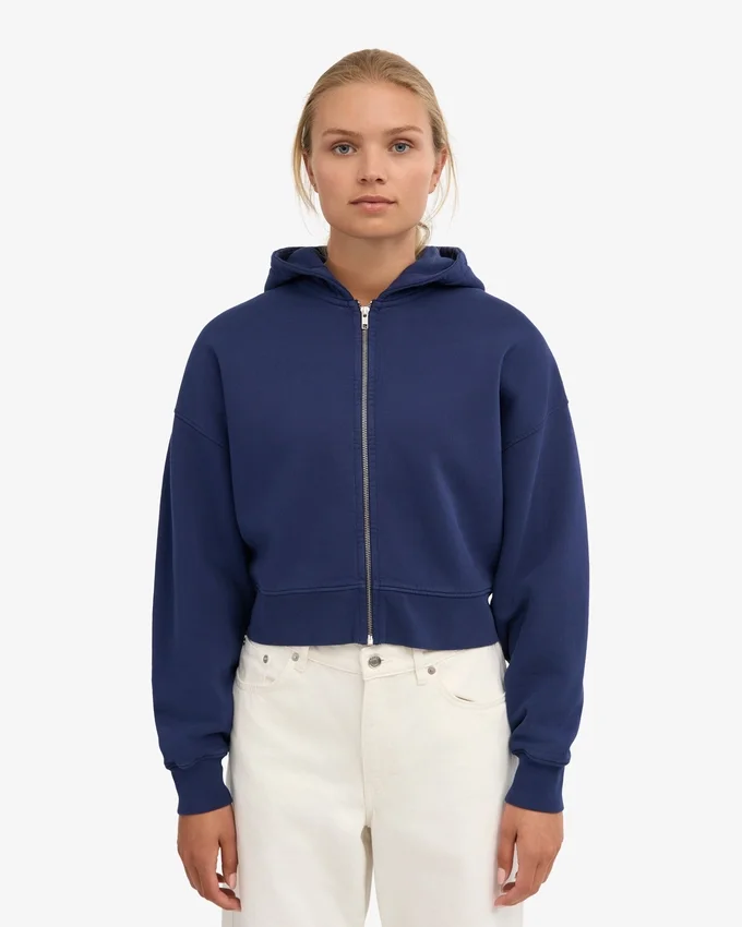 Bio-Crop-Kapuzenjacke mit Reißverschluss – Marineblau