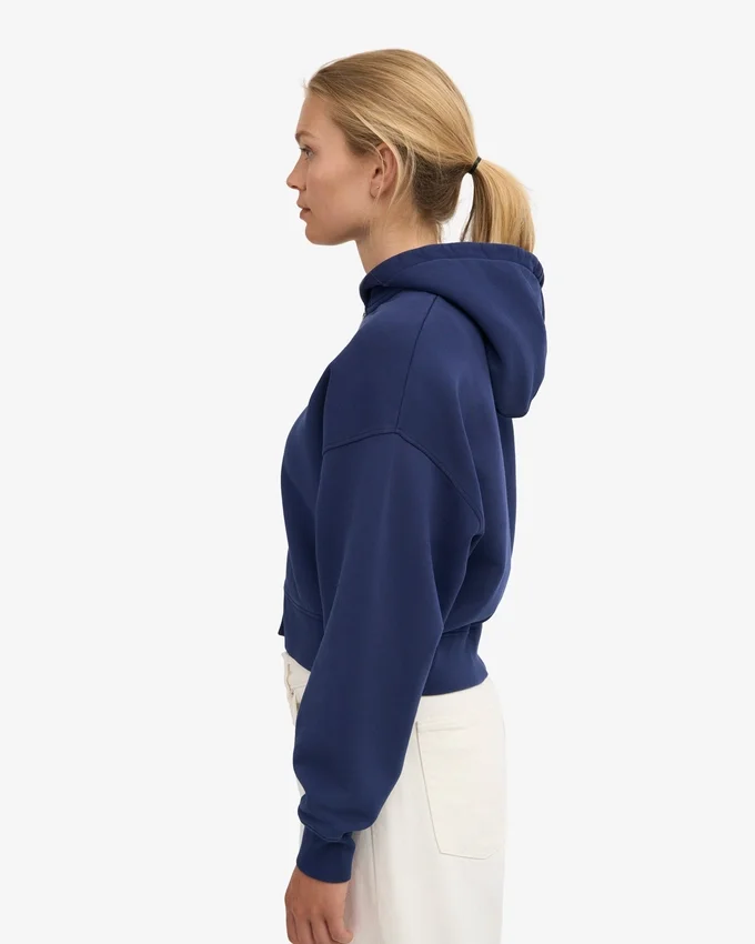 Bio-Crop-Kapuzenjacke mit Reißverschluss – Marineblau