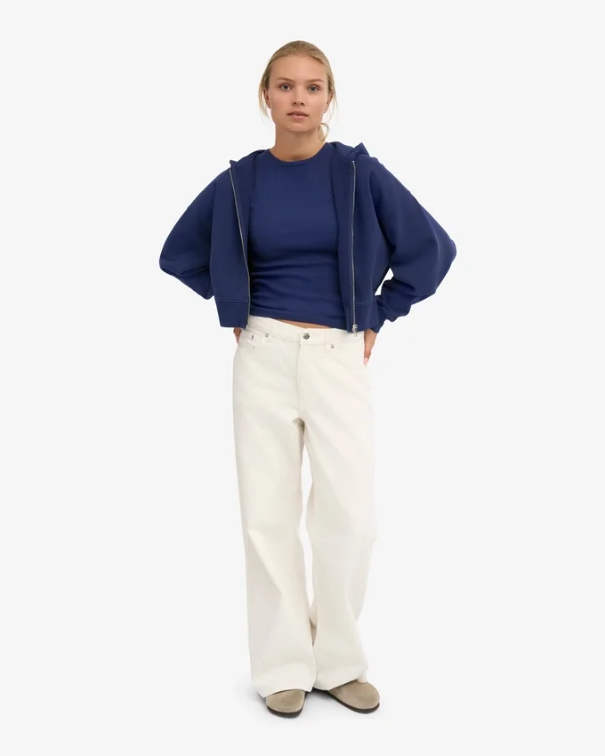 Bio-Crop-Kapuzenjacke mit Reißverschluss – Marineblau