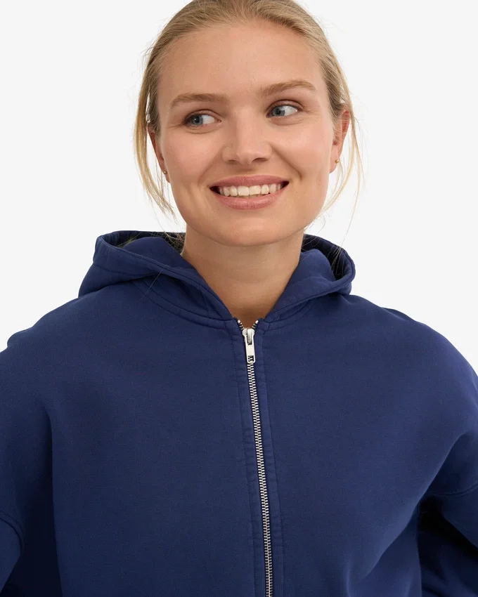 Bio-Crop-Kapuzenjacke mit Reißverschluss – Marineblau
