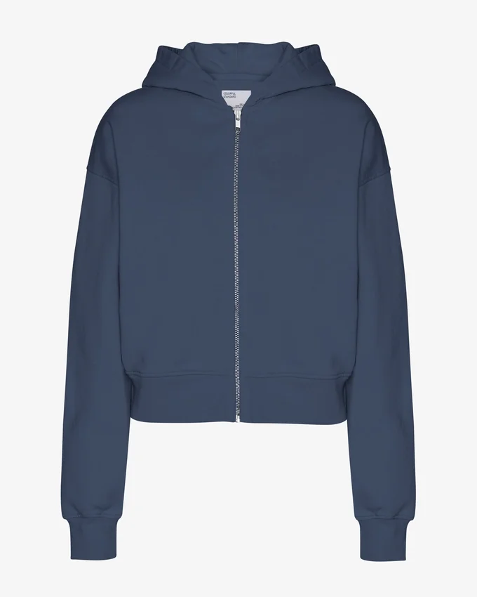 Bio-Crop-Kapuzenjacke mit Reißverschluss – Petrolblau