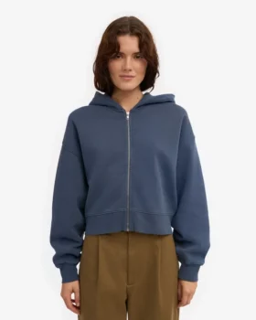 Bio-Crop-Kapuzenjacke mit Reißverschluss – Petrolblau