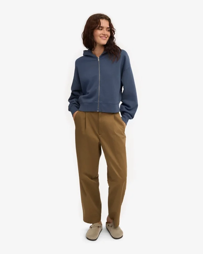 Bio-Crop-Kapuzenjacke mit Reißverschluss – Petrolblau