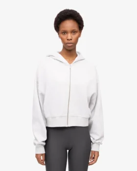 Bio-Crop-Kapuzenjacke mit Reißverschluss – Schneemelange