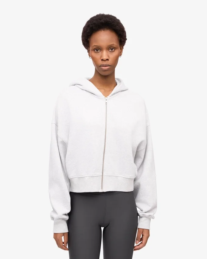 Bio-Crop-Kapuzenjacke mit Reißverschluss – Schneemelange