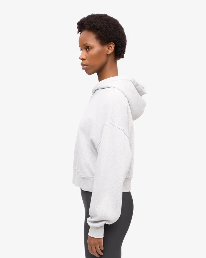 Bio-Crop-Kapuzenjacke mit Reißverschluss – Schneemelange