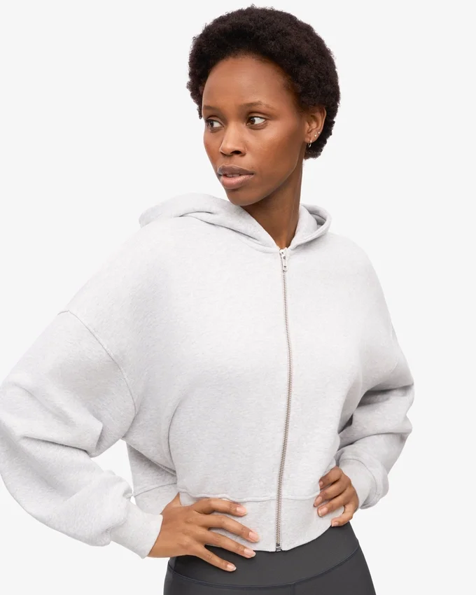 Bio-Crop-Kapuzenjacke mit Reißverschluss – Schneemelange