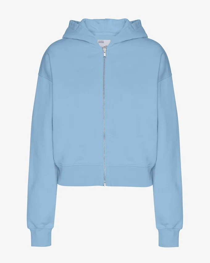 Bio-Crop-Kapuzenjacke mit Reißverschluss – Seeblau