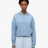 Bio-Crop-Kapuzenjacke mit Reißverschluss – Seeblau