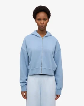 Bio-Crop-Kapuzenjacke mit Reißverschluss – Seeblau