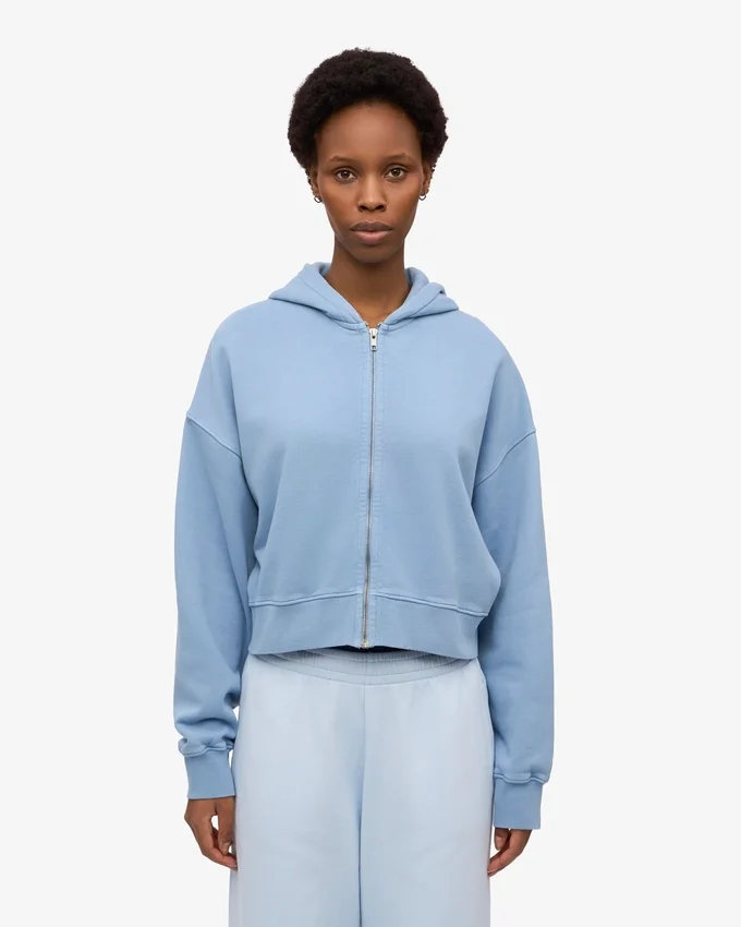 Bio-Crop-Kapuzenjacke mit Reißverschluss – Seeblau