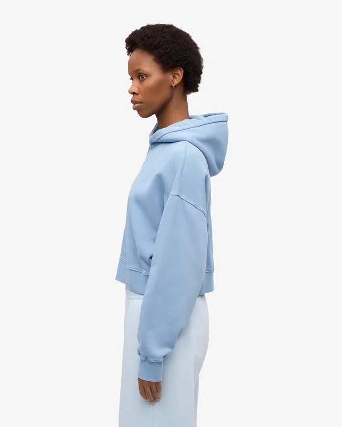 Bio-Crop-Kapuzenjacke mit Reißverschluss – Seeblau