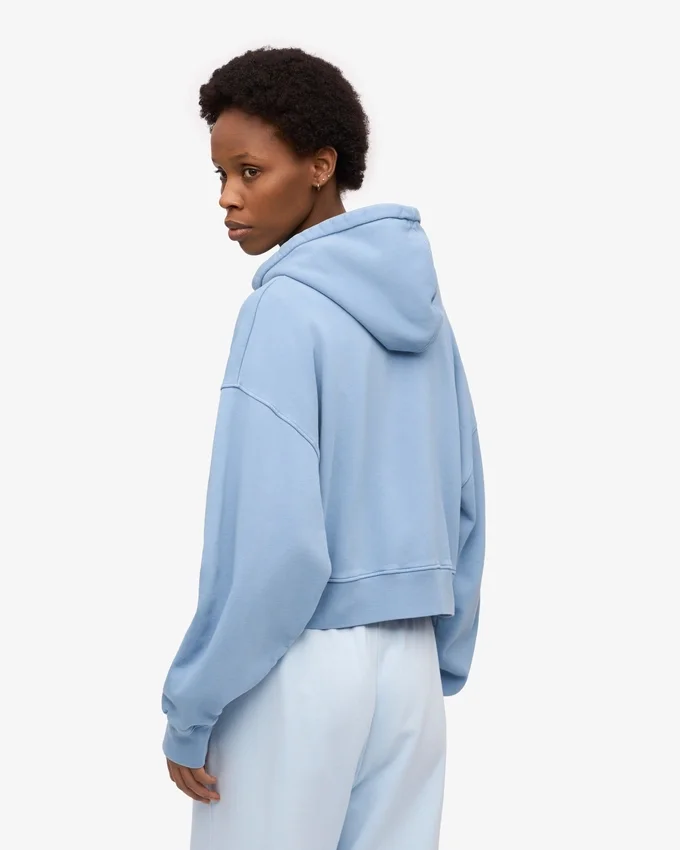 Bio-Crop-Kapuzenjacke mit Reißverschluss – Seeblau