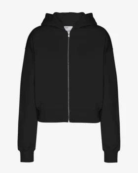 Bio-Crop-Kapuzenjacke mit Reißverschluss – Tiefschwarz