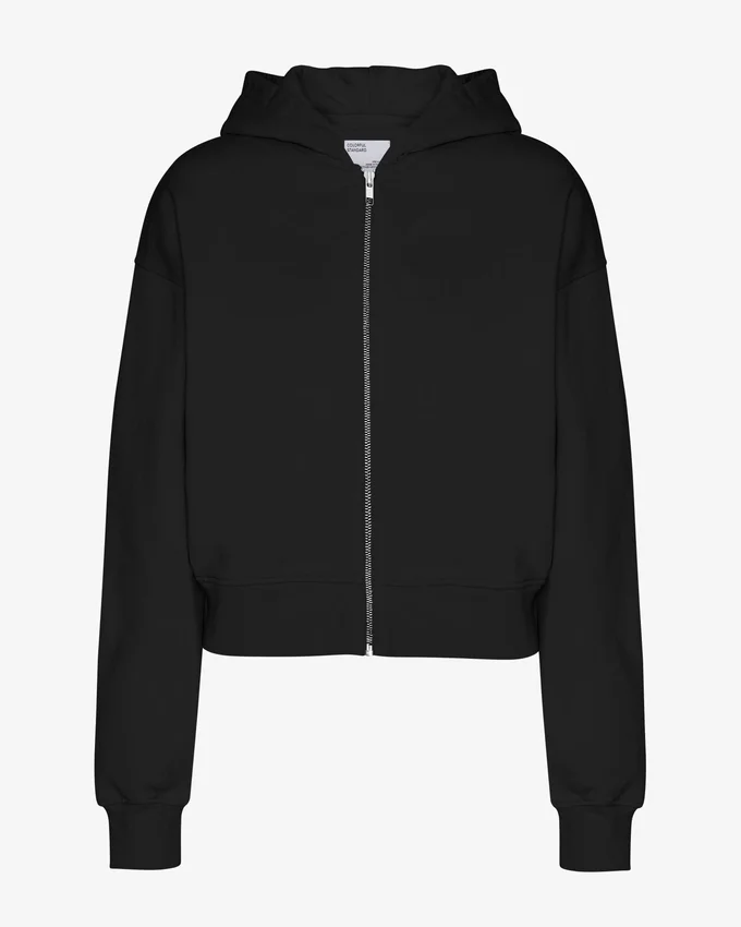 Bio-Crop-Kapuzenjacke mit Reißverschluss – Tiefschwarz