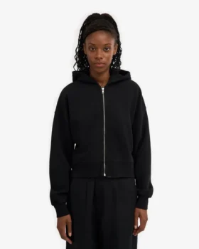 Bio-Crop-Kapuzenjacke mit Reißverschluss – Tiefschwarz