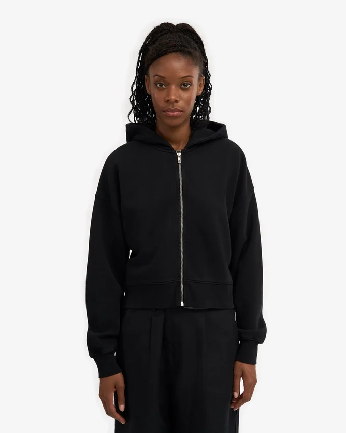 Bio-Crop-Kapuzenjacke mit Reißverschluss – Tiefschwarz