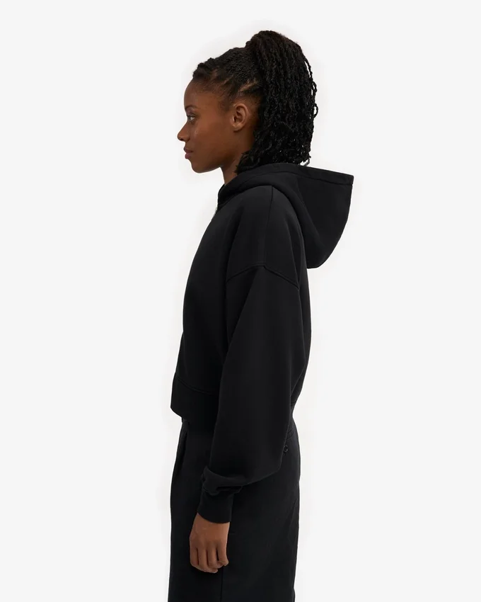 Bio-Crop-Kapuzenjacke mit Reißverschluss – Tiefschwarz