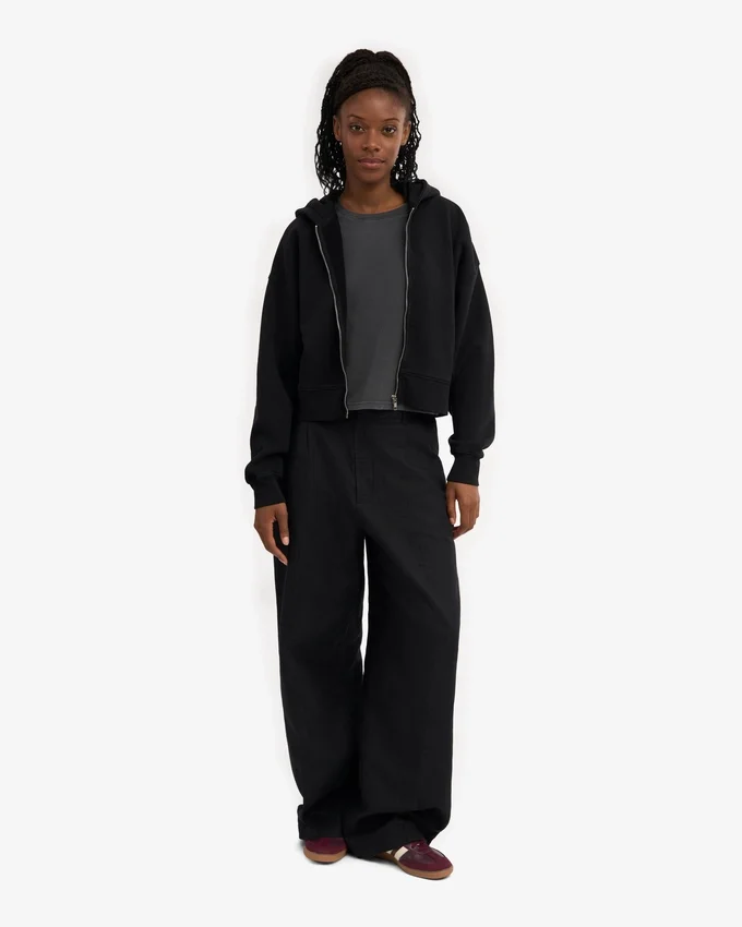 Bio-Crop-Kapuzenjacke mit Reißverschluss – Tiefschwarz