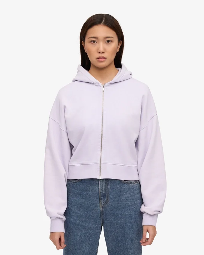 Bio-Crop-Kapuzenjacke mit Reißverschluss – Zartes Lavendel