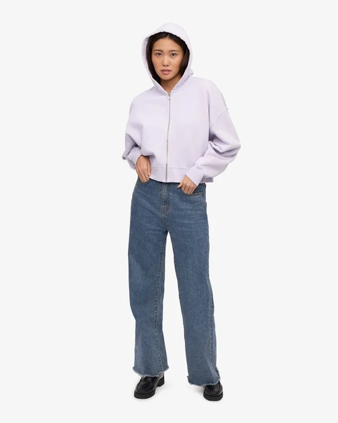 Bio-Crop-Kapuzenjacke mit Reißverschluss – Zartes Lavendel