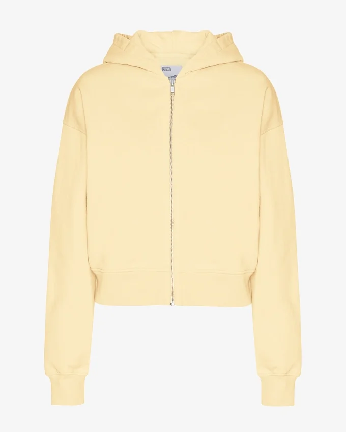 Bio-Crop-Kapuzenjacke mit Reißverschluss – Zartgelb