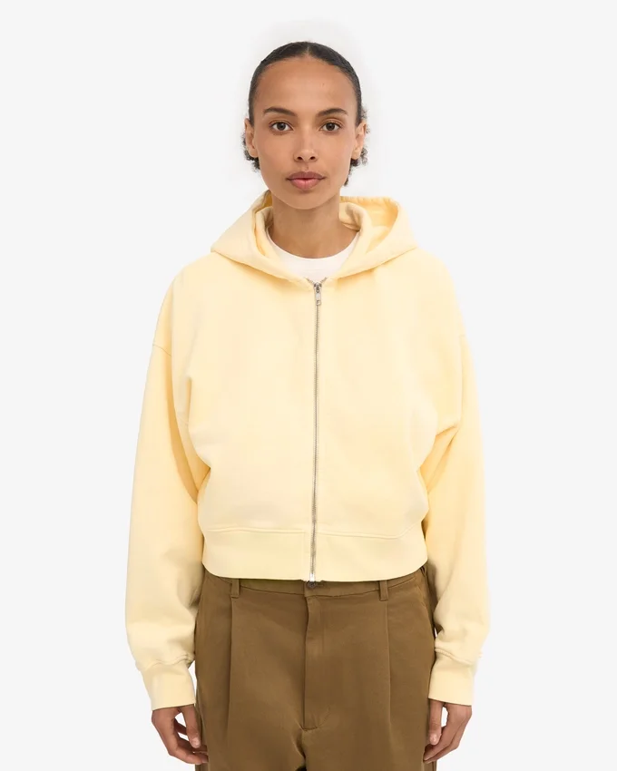 Bio-Crop-Kapuzenjacke mit Reißverschluss – Zartgelb