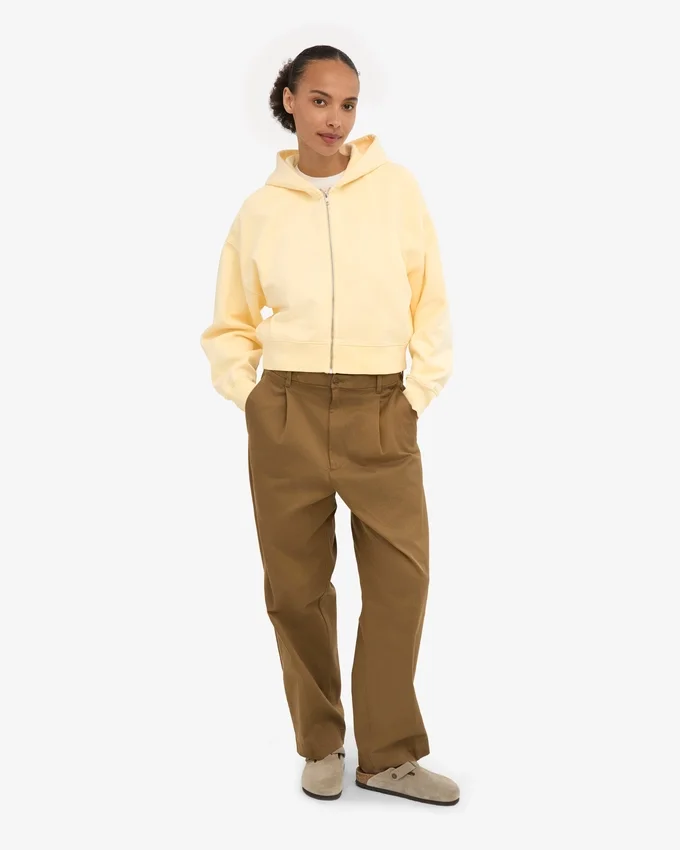 Bio-Crop-Kapuzenjacke mit Reißverschluss – Zartgelb