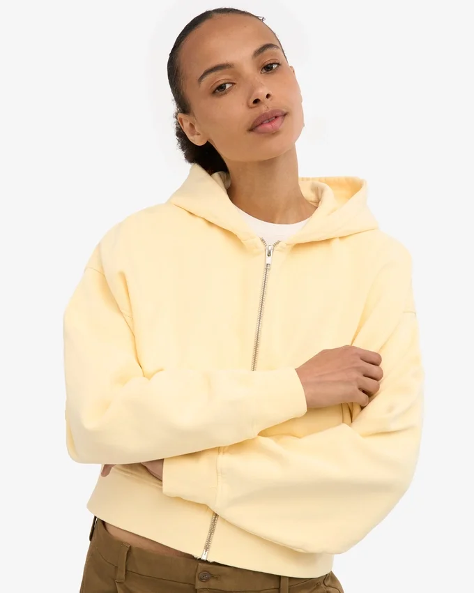 Bio-Crop-Kapuzenjacke mit Reißverschluss – Zartgelb