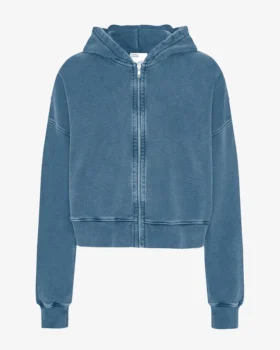 Bio-Crop-Kapuzenpullover mit Reißverschluss – Faded Indigo