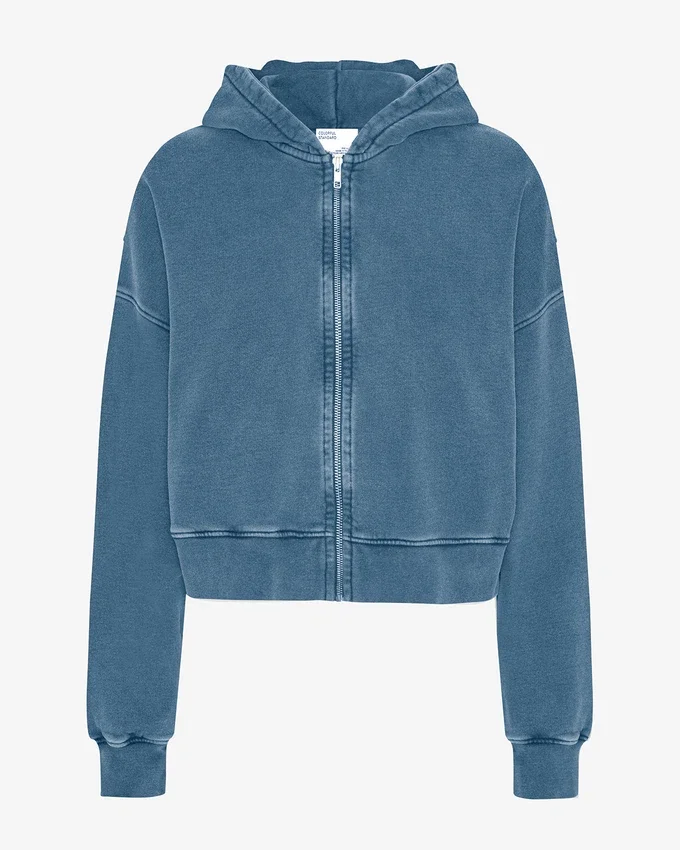 Bio-Crop-Kapuzenpullover mit Reißverschluss – Faded Indigo