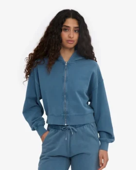Bio-Crop-Kapuzenpullover mit Reißverschluss – Faded Indigo
