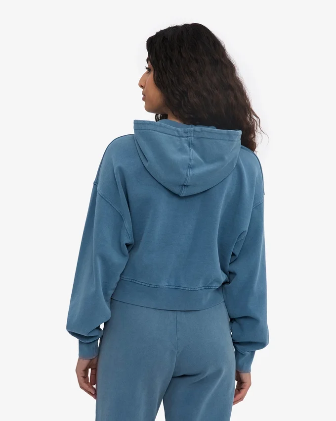 Bio-Crop-Kapuzenpullover mit Reißverschluss – Faded Indigo