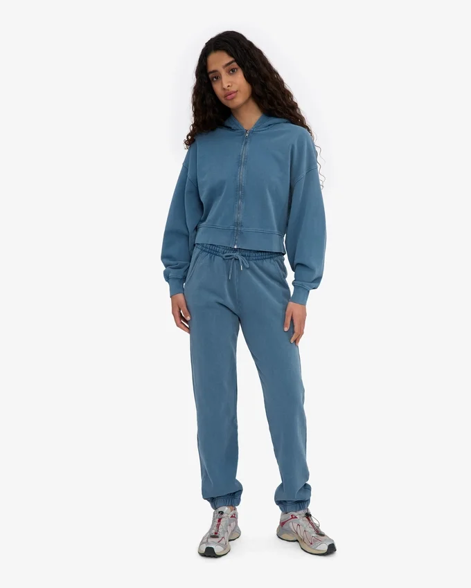 Bio-Crop-Kapuzenpullover mit Reißverschluss – Faded Indigo